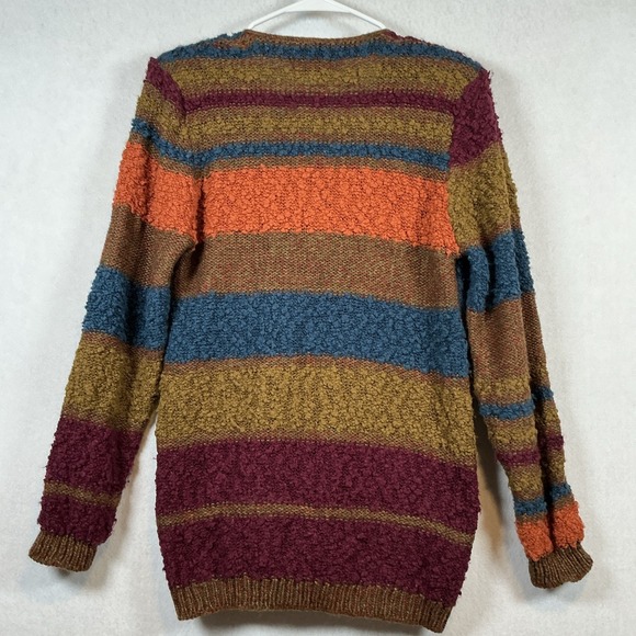 Vintage 70's Chego Deep Colorful Stripe Crochet Chunky Knit Cardigan Size S - Picture 3 of 6